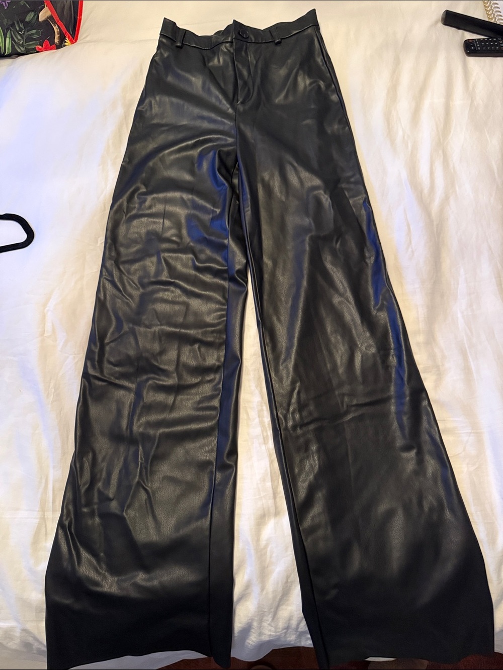 Zara Black Wide Leg Faux Leather Pants